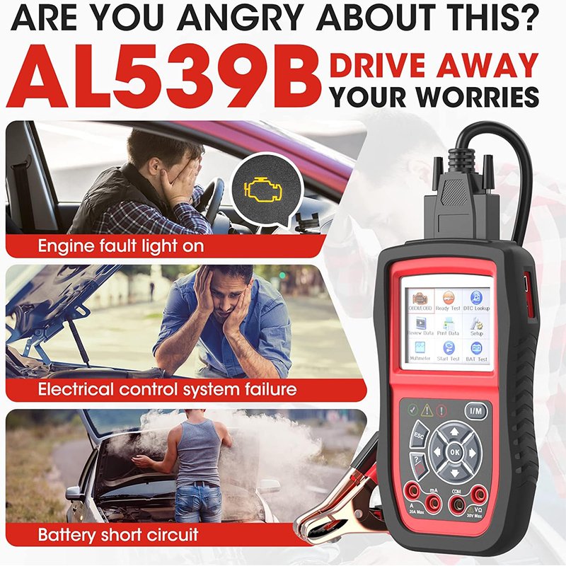 Battery Tester Avometer Full OBDII Diagnosis and Circuit Starting Charging Systems Test Code Reader Scanner