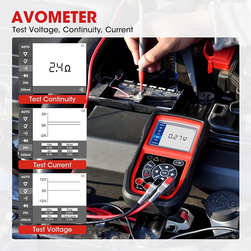 Battery Tester Avometer Full OBDII Diagnosis and Circuit Starting Charging Systems Test Code Reader Scanner