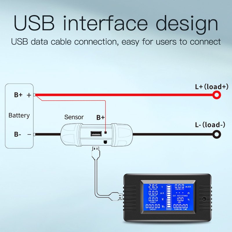 PZEM015 USB 50A Shunt High Precision LCD Digital Display Battery Tester Lithium Battery Capacity Meter For Golf Cart