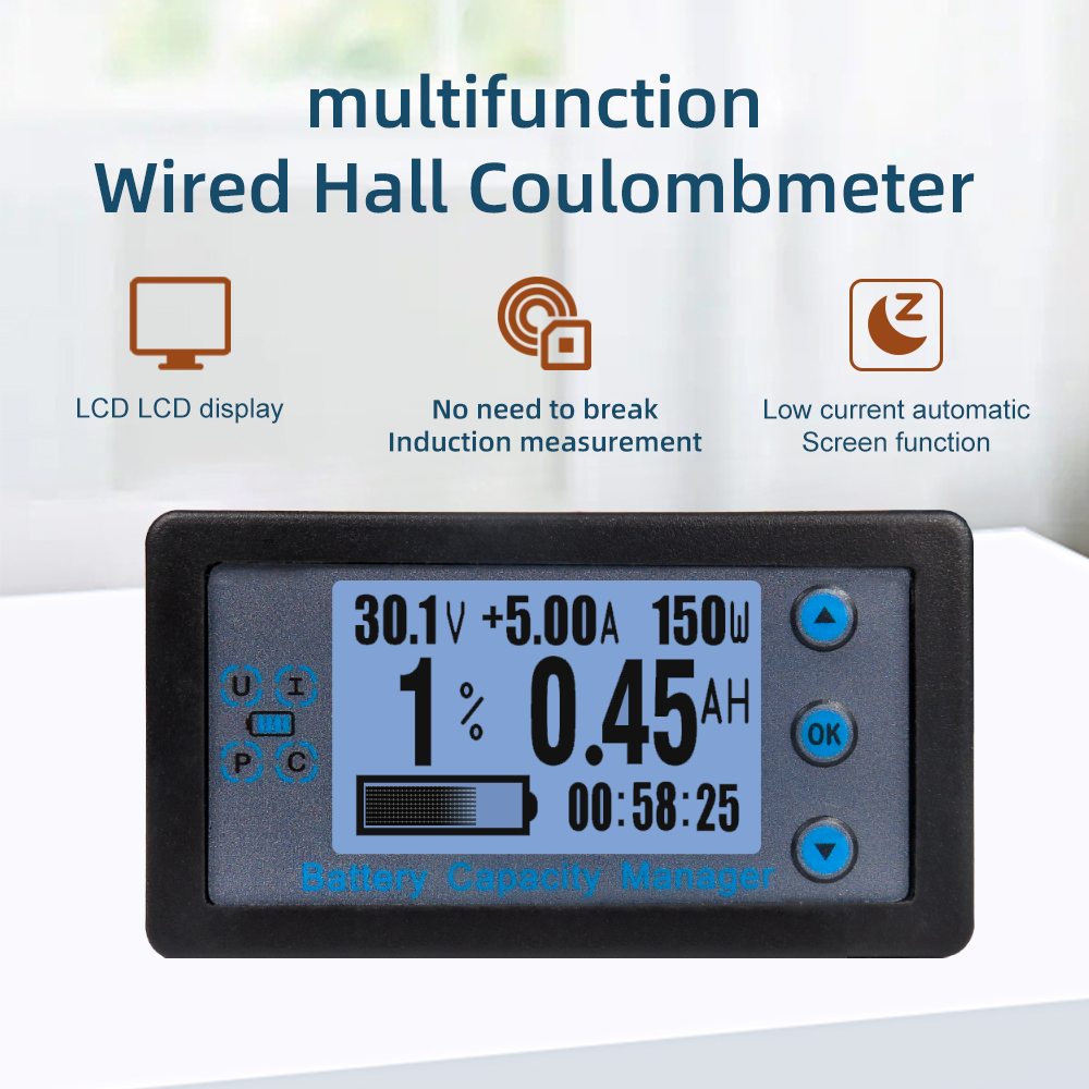 Car LCD Battery Monitor VA9510 DC 8-120V 100A 500A Battery Tester Voltage Current RV Battery Coulomb Meter Capacity Indicator