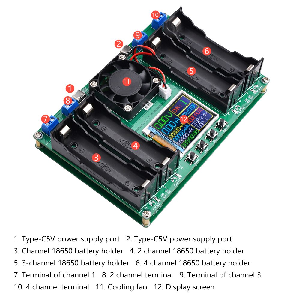 18650 Lithium Battery Capacity Tester Module MAh MWh Digital Battery Power Detector Module 18650 Battery Tester Type-C Auto