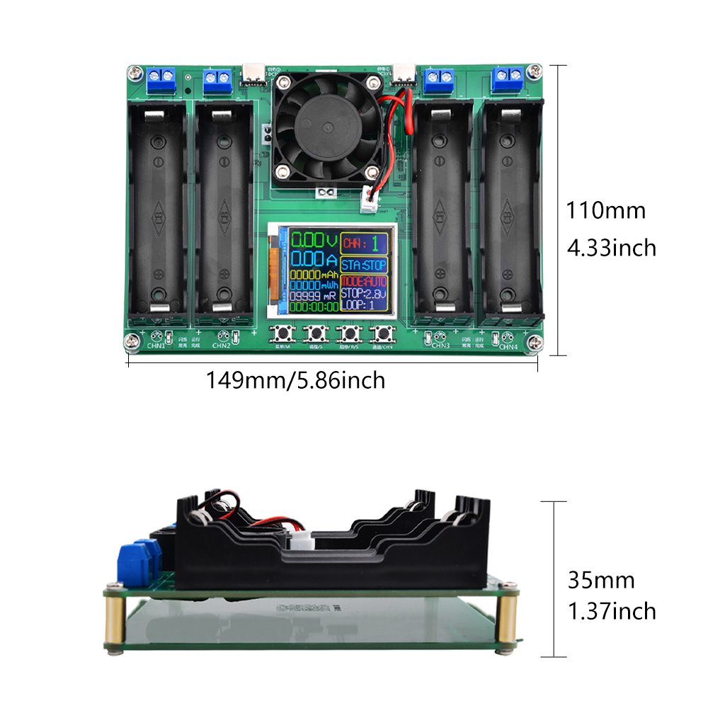 18650 Lithium Battery Capacity Tester Module MAh MWh Digital Battery Power Detector Module 18650 Battery Tester Type-C Auto