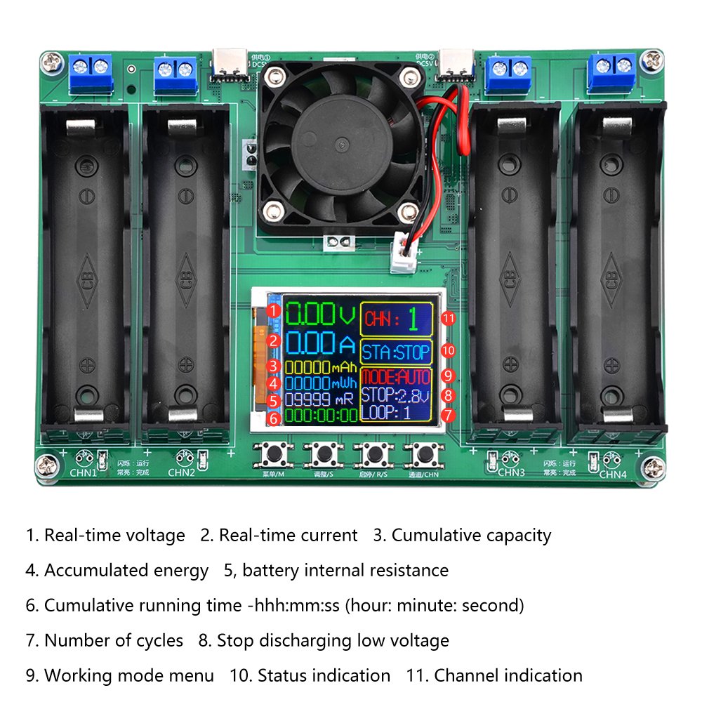 18650 Lithium Battery Capacity Tester Module MAh MWh Digital Battery Power Detector Module 18650 Battery Tester Type-C Auto