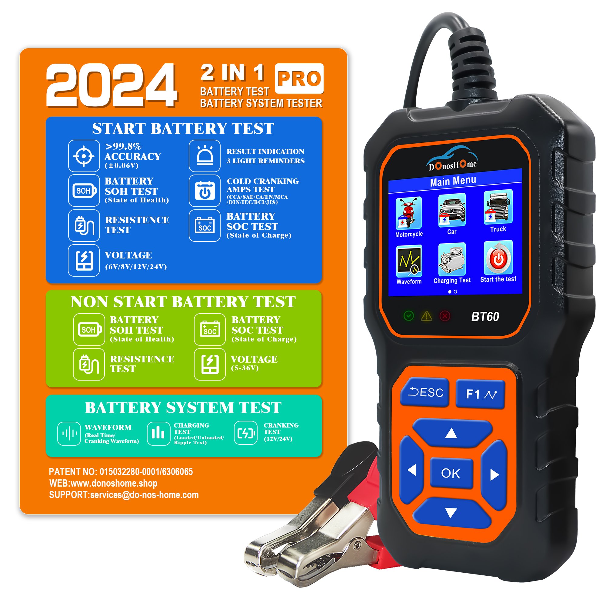 Hot Sales 2-in-1 Battery Tester, 5V-36V 100-3000 CCA, Battery Load Tester, Alternator Tester, Charging Cranking System Tester
