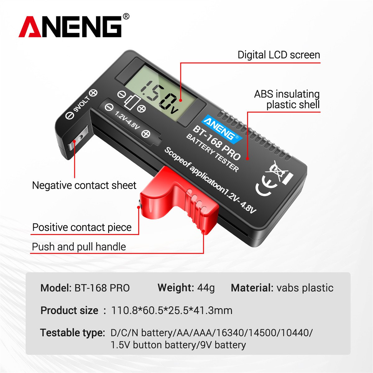 ANENG BT-168 PRO Digital Lithium Battery Capacity Tester Checkered load analyzer Display Check AAA AA Button Cell Universal test