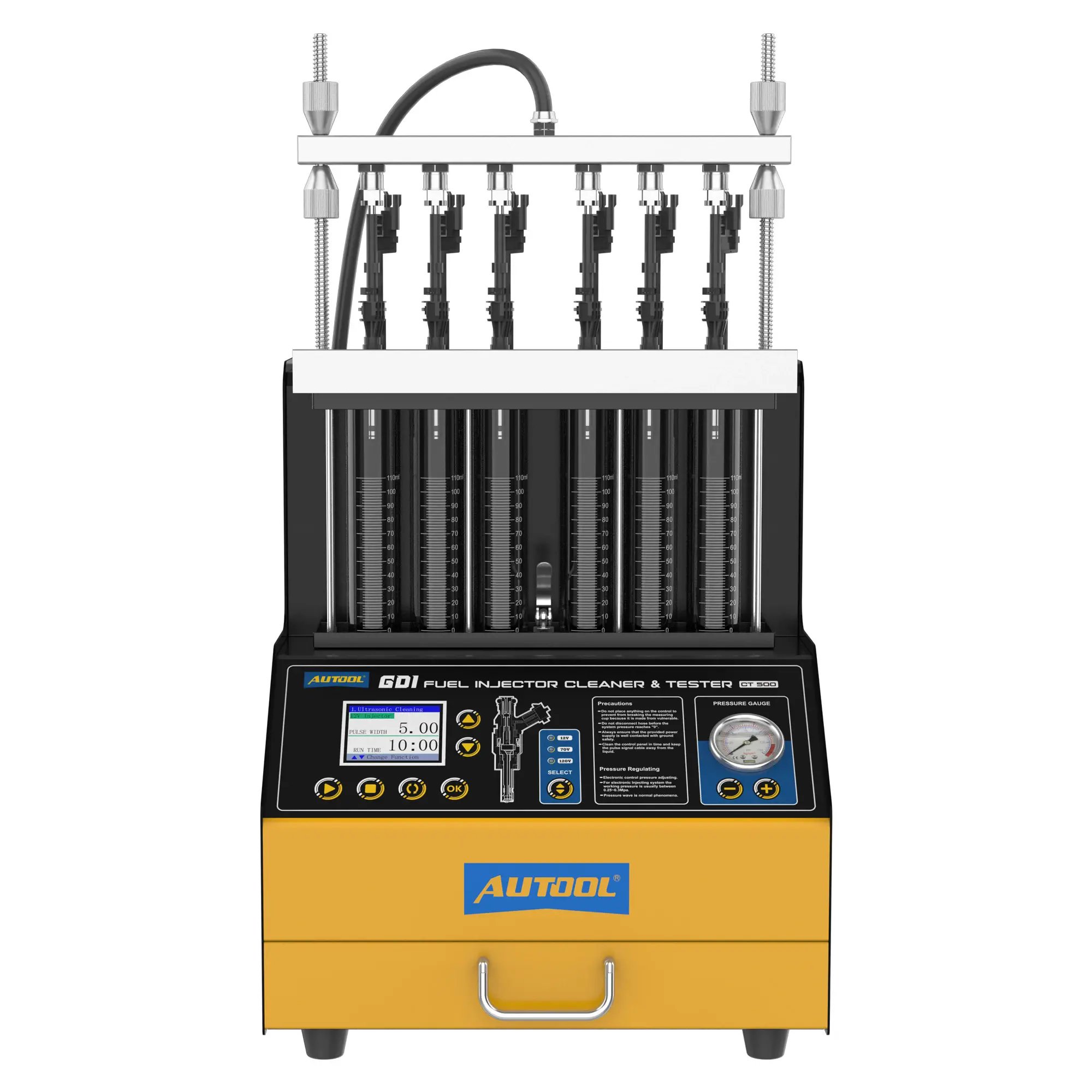 AUTOOL CT500 Fuel Injector Cleaner Tester 6 Cylinders Injection Test Reverse Flushing Gasoline Injector Cleaner for Car GDI EFI