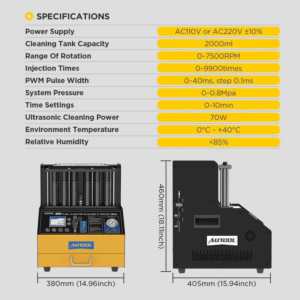 AUTOOL CT500 Fuel Injector Cleaner Tester 6 Cylinders Injection Test Reverse Flushing Gasoline Injector Cleaner for Car GDI EFI