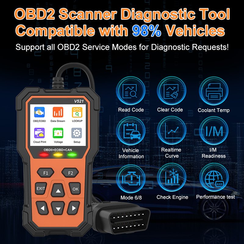2024 New Design V521 Universal Code Faults Reader ELM327 OBD OBD2 Auto diagnostic Scanner OBDII Car Tester Engine Analyzer