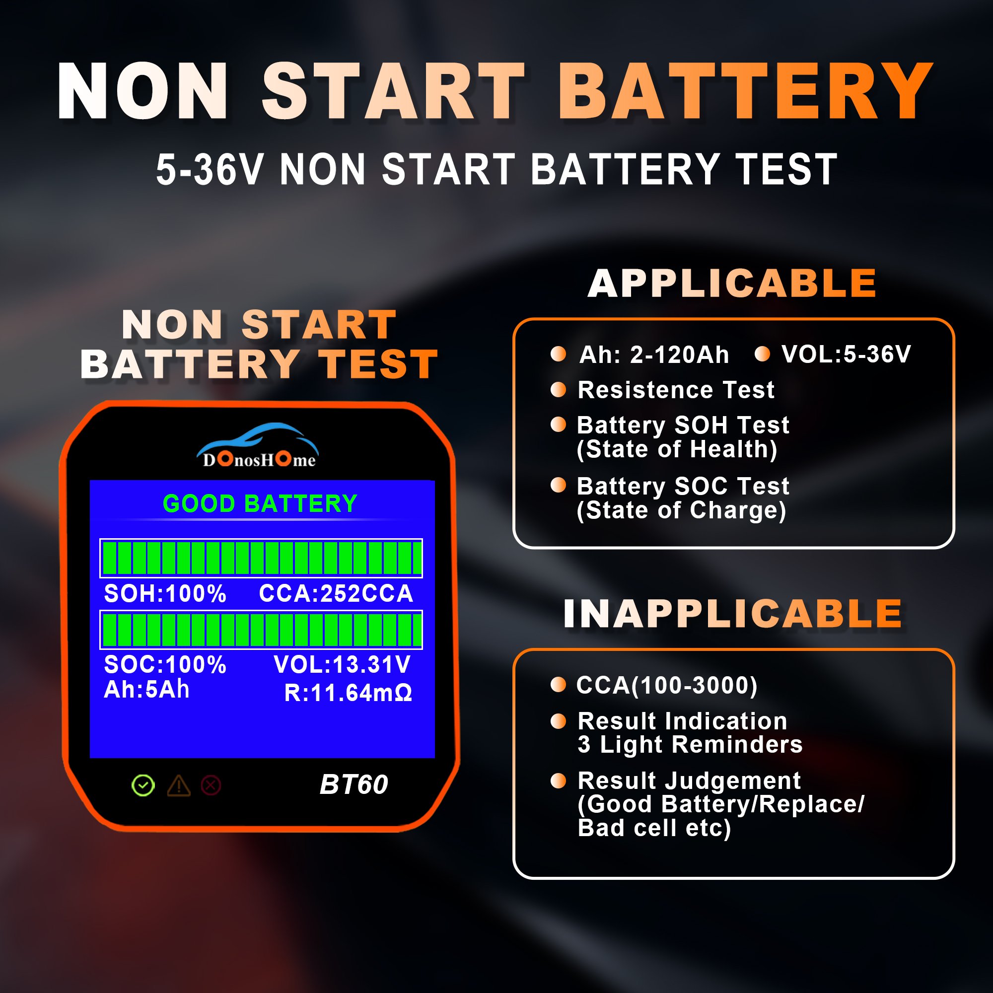 Upgraded Battery Tester & Battery System Tester 2-in-1, Voltmeter, Charging Cranking Tester, Loading Tester, 5V-36V 100-3000 CCA
