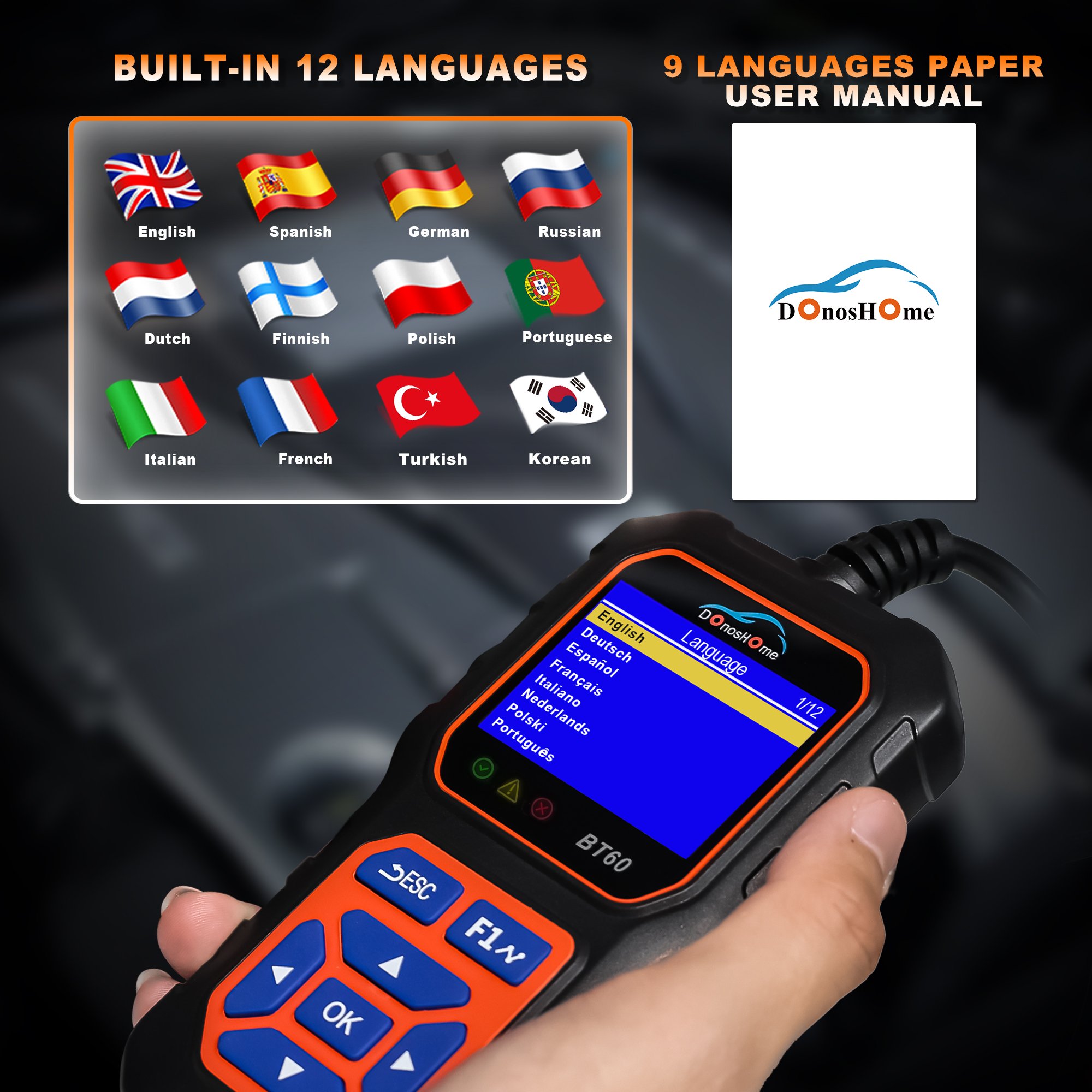Upgraded Battery Tester & Battery System Tester 2-in-1, Voltmeter, Charging Cranking Tester, Loading Tester, 5V-36V 100-3000 CCA