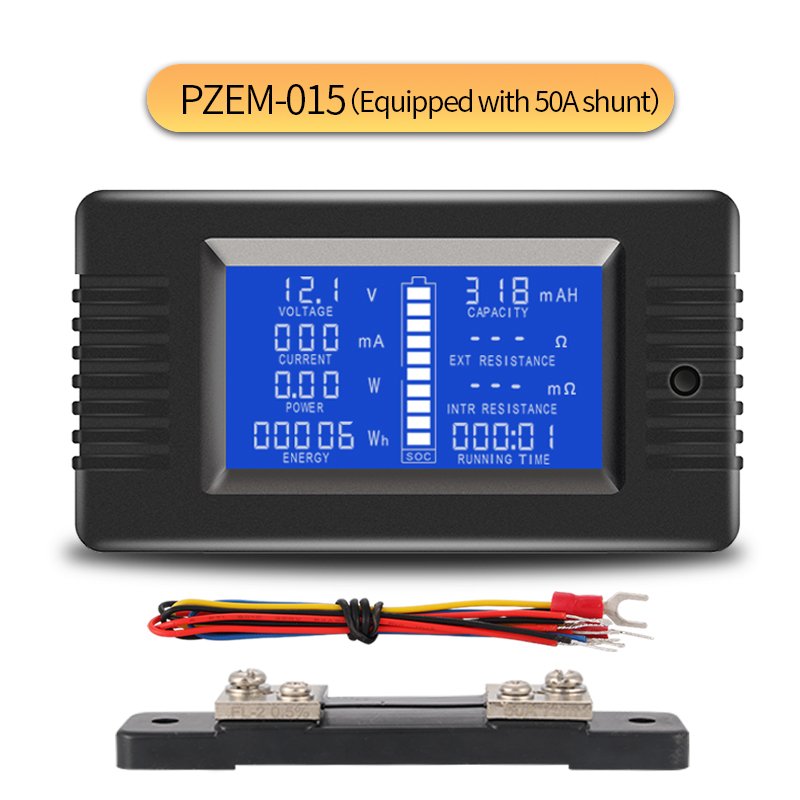 PZEM015 DC 0-200V 50A Voltmeter Ammeter Car Battery Capacity Resistance Electricity Voltage Tester Meter Monitor 12v 24v 48v 96v
