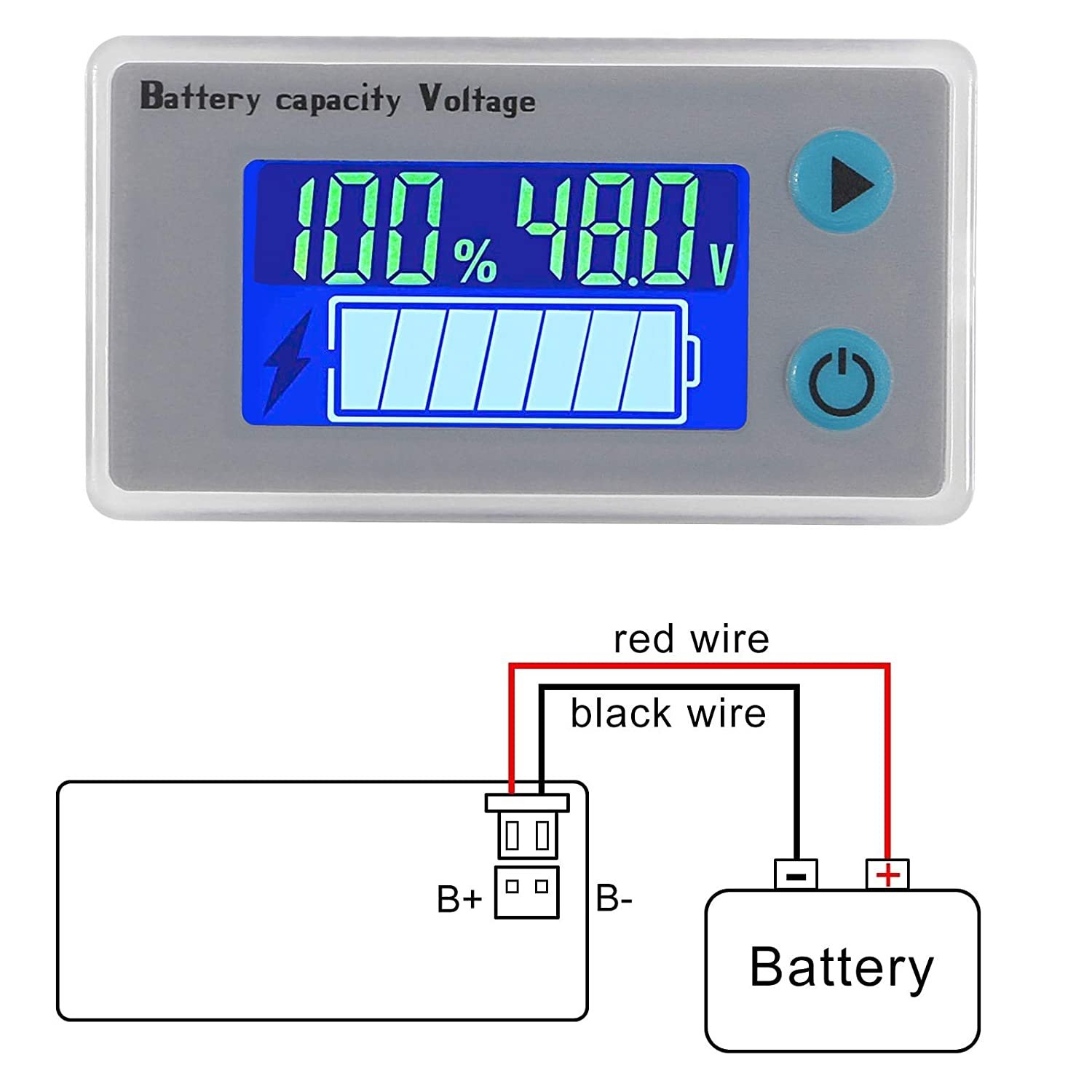 JS-C33 10-100V Universal Battery Capacity Tester Voltage Indicator 12V/24V/36V/48V/60V/72V LCD Battery Monitor Temperature Alarm