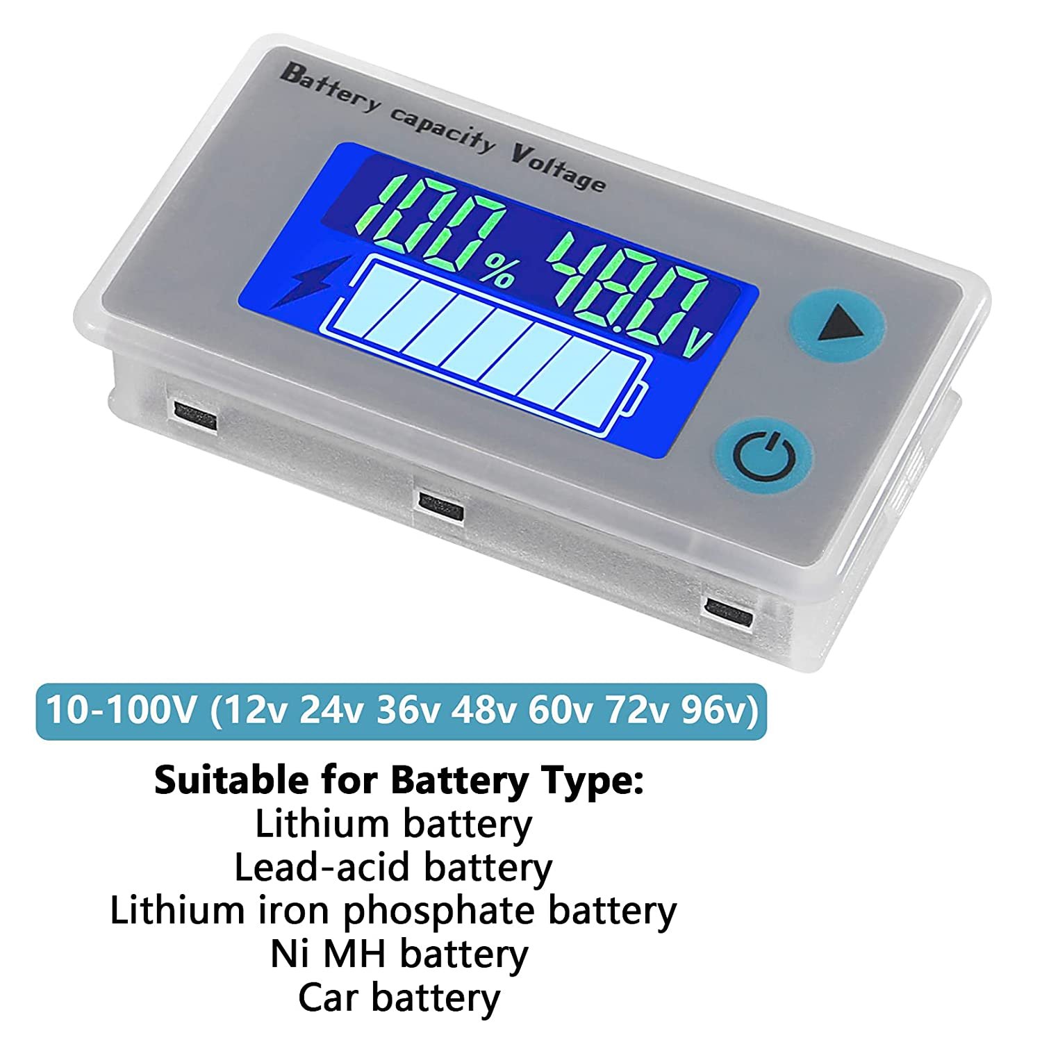 JS-C33 10-100V Universal Battery Capacity Tester Voltage Indicator 12V/24V/36V/48V/60V/72V LCD Battery Monitor Temperature Alarm