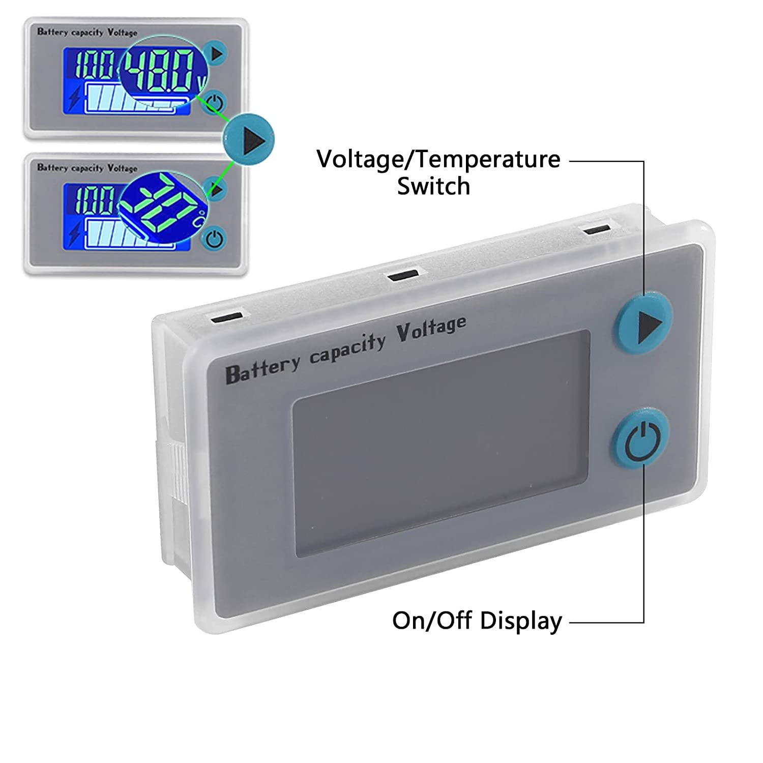 JS-C33 10-100V Universal Battery Capacity Tester Voltage Indicator 12V/24V/36V/48V/60V/72V LCD Battery Monitor Temperature Alarm