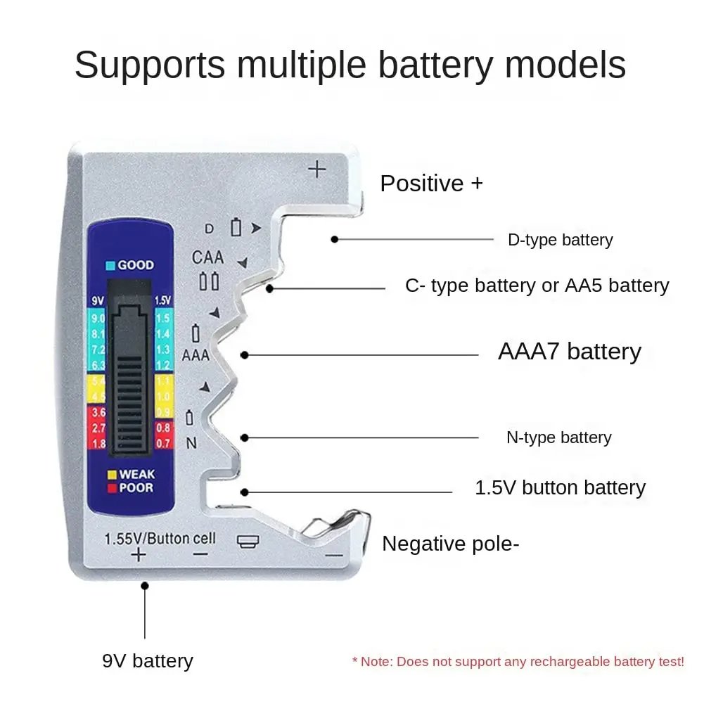 1pcs Digital Battery Tester C D N AA AAA 9V 1.5V Button Cell Capacity Check Detector LCD Display Capacitance Diagnostic Tool