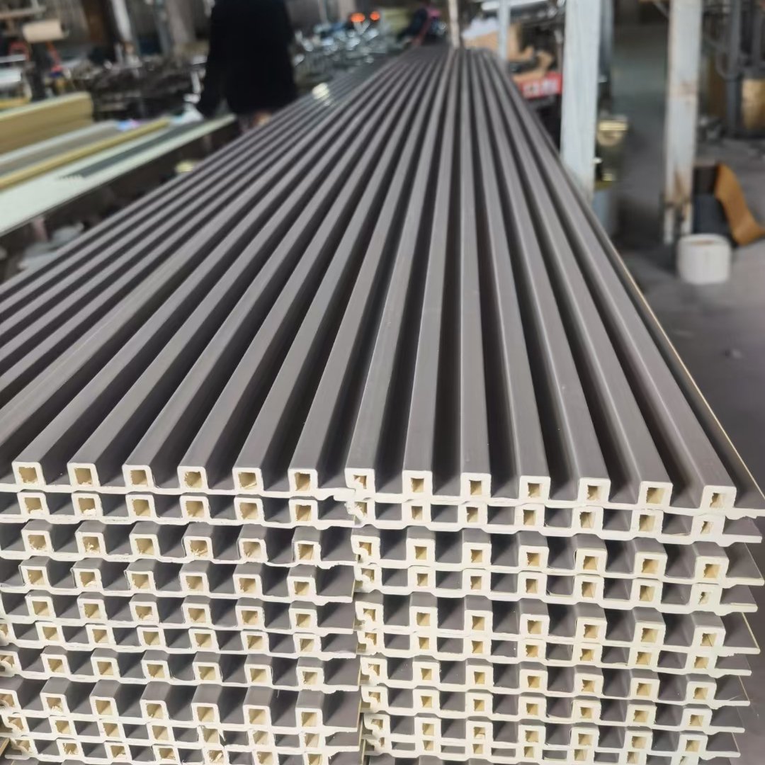 wpc wood Interior decoration fluted wall panels wood composite interior fluted panels office building interior wall board