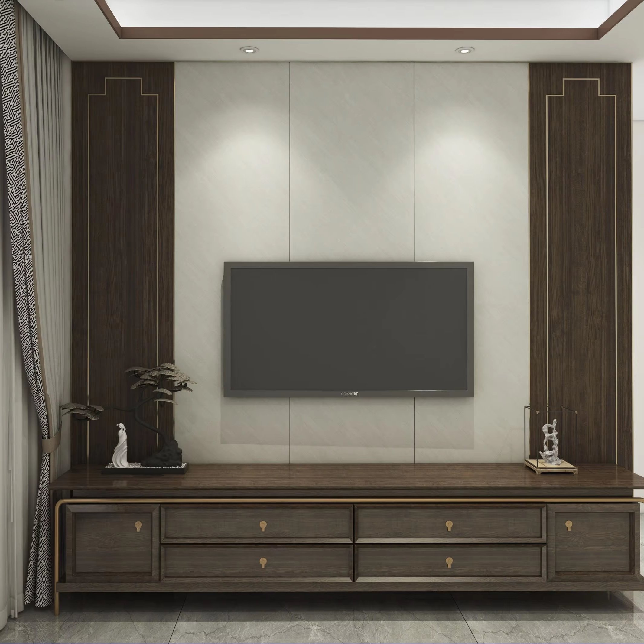 New Chinese style design WPC decorated wall board marble grain TV background wall panel for living room TV backdrop