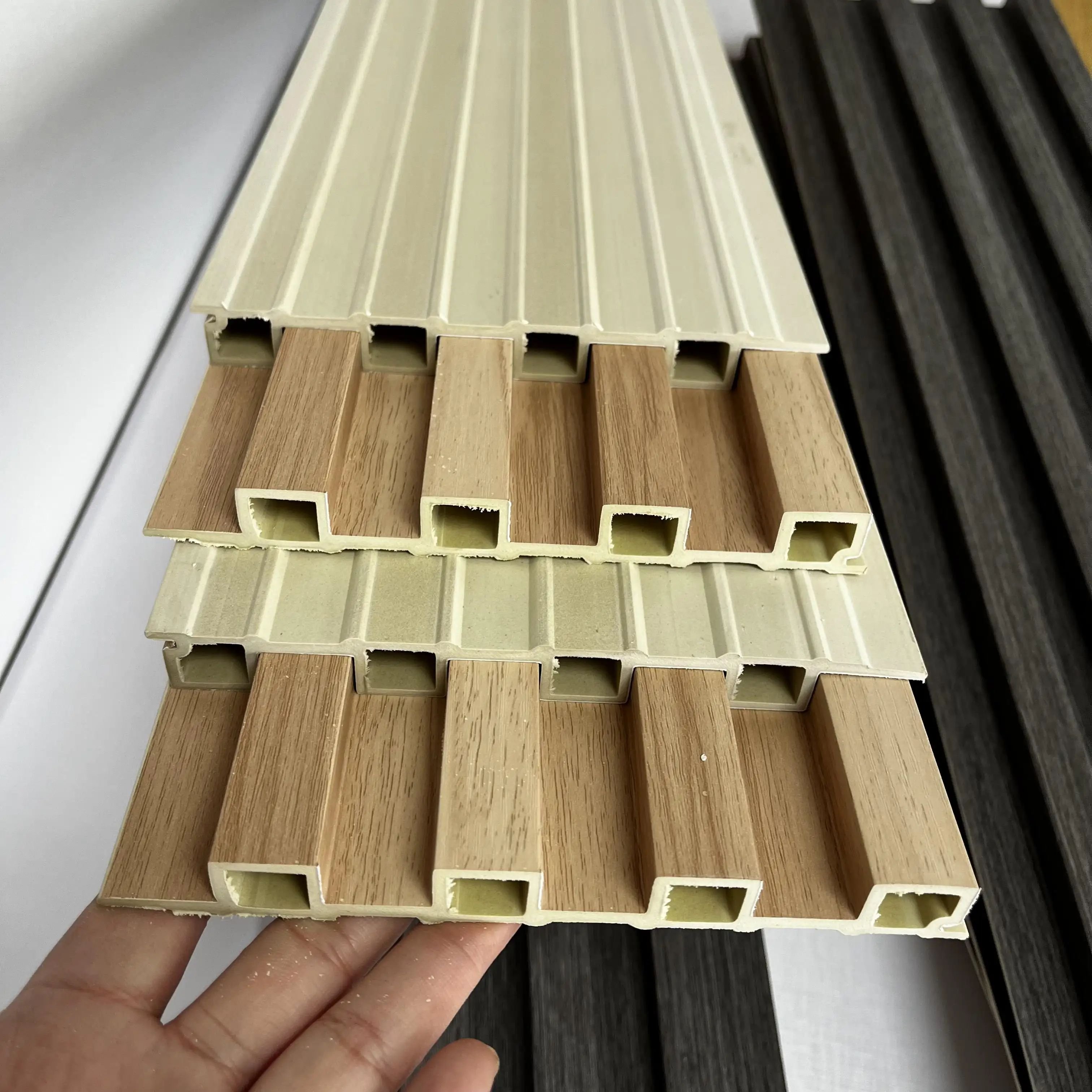 ECO wpc board manufacturers indoor interior decoration wood plastic composite PVC Coating Cladding Fluted wpc wall panels