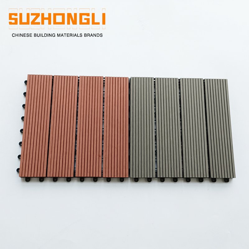 Outdoor Decking Patio Tiles Balcony Terrace Decoration 4-Slats WPC Interlocking Deck Tile Anti-slip Outdoor Floor Tiles