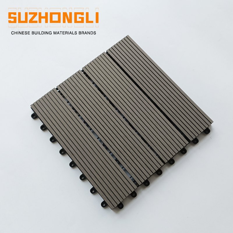Outdoor Decking Patio Tiles Balcony Terrace Decoration 4-Slats WPC Interlocking Deck Tile Anti-slip Outdoor Floor Tiles