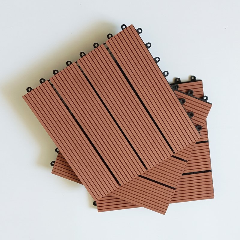 Outdoor Decking Patio Tiles Balcony Terrace Decoration 4-Slats WPC Interlocking Deck Tile Anti-slip Outdoor Floor Tiles