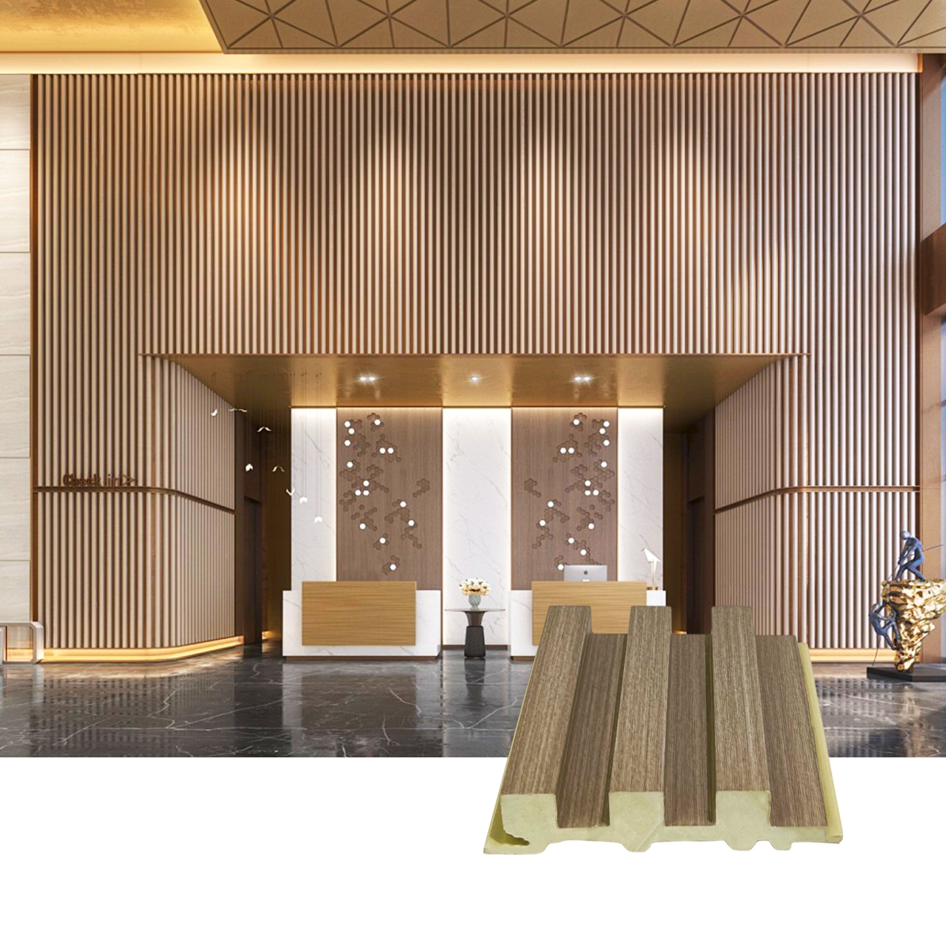 Reasonable Price 3D Wood Veneer Fluted Cladding Low Price WPC Decor Wall Panel Board For Indoor Tv Background Wall Decoration