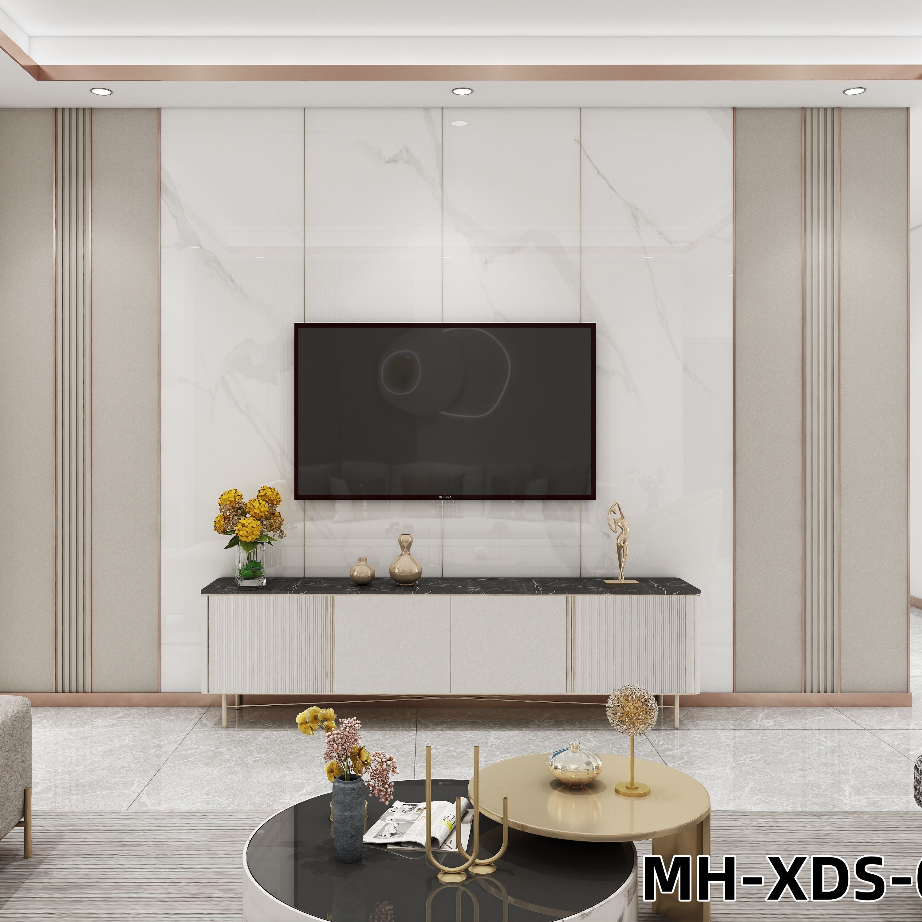 quick install Modern style design WPC decorated wall board TV background wall panel for living room marble grain TV backdrop