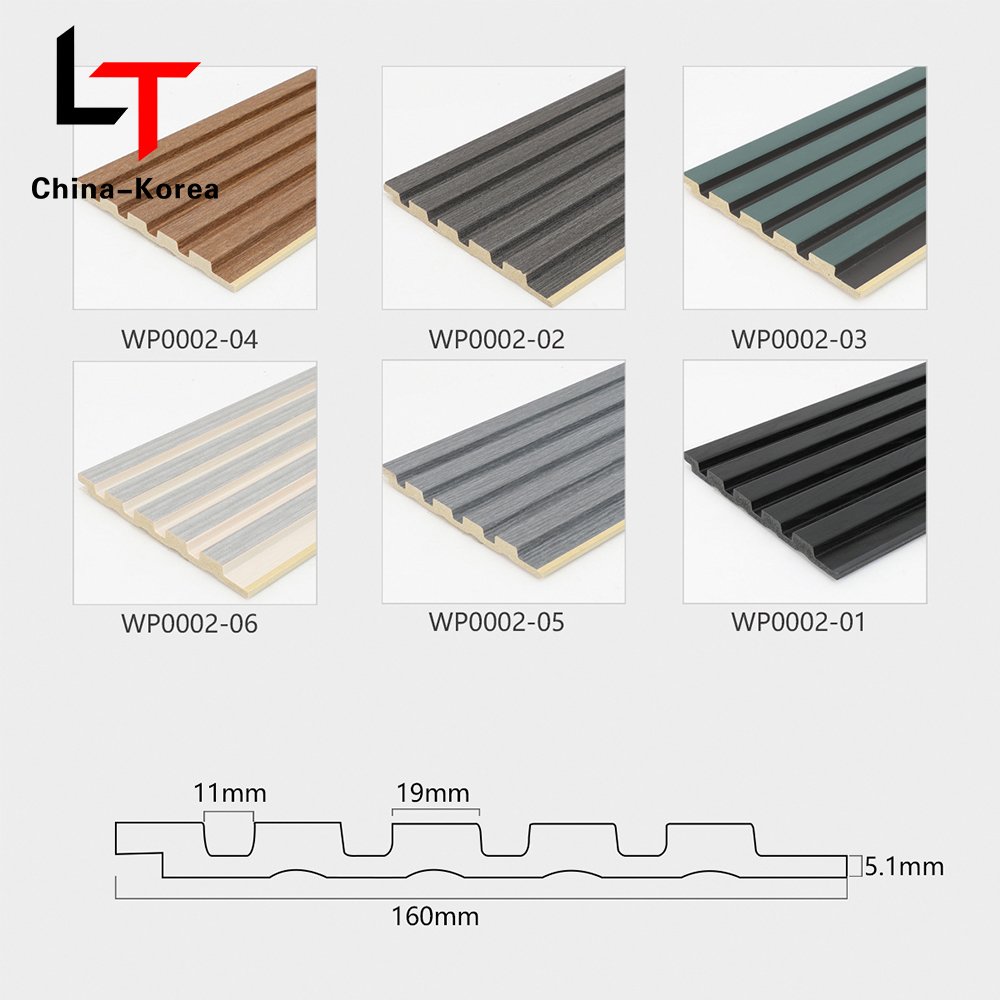 LT Easy Install Oak PS WPC fluted wall panels Solid foam Acoustic Grooved Wall Board For Indoor Decor