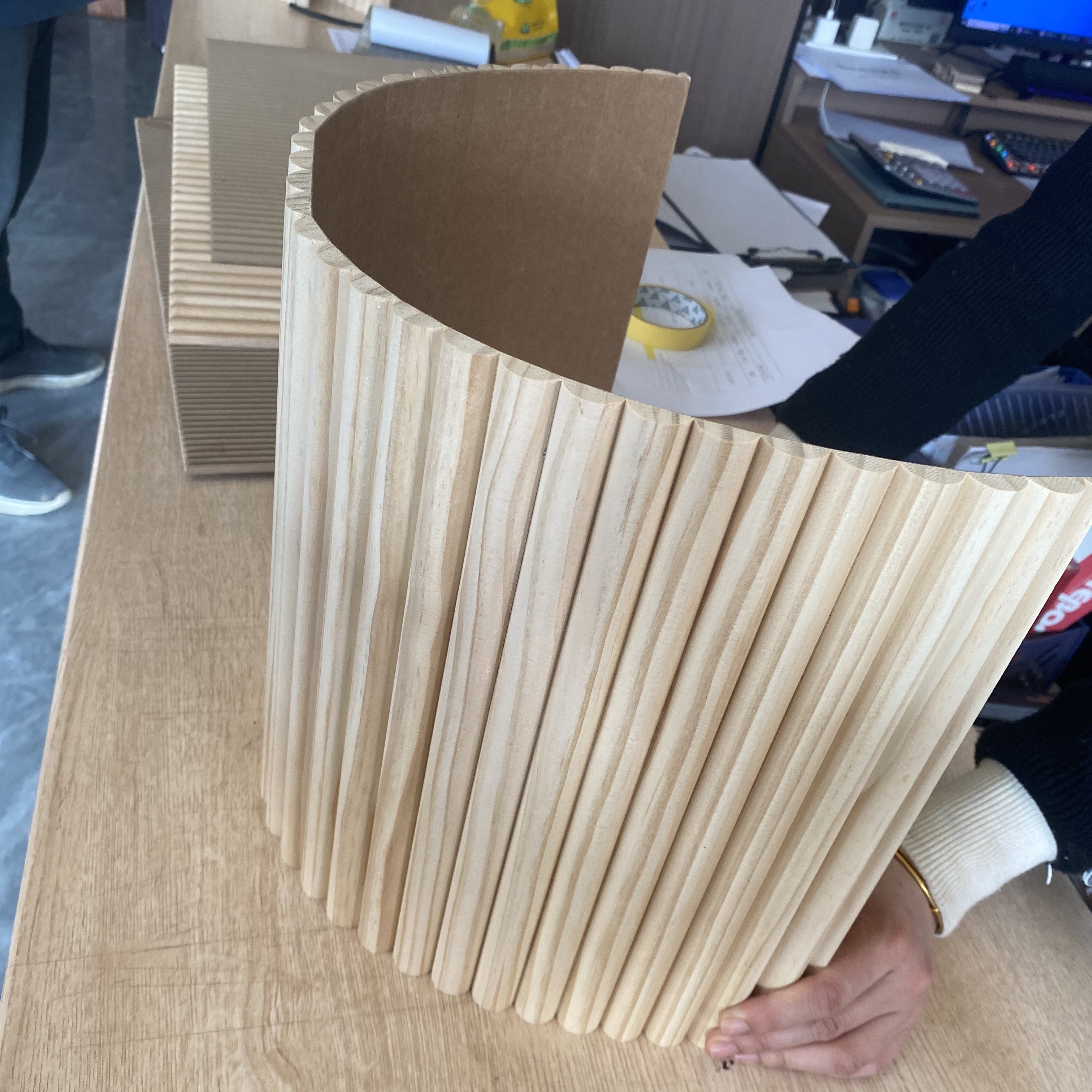 White color SOlid wood flexible MDF PVC film wall panels board half round
