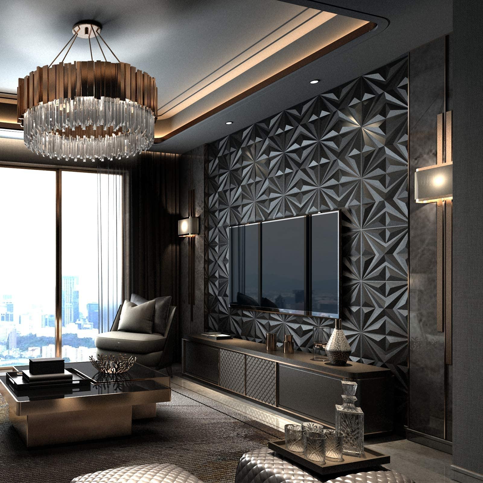 Geometric 3d Pvc Wall Panels Sound Insulation Wall Board Decor Pvc Wall panel Decorative