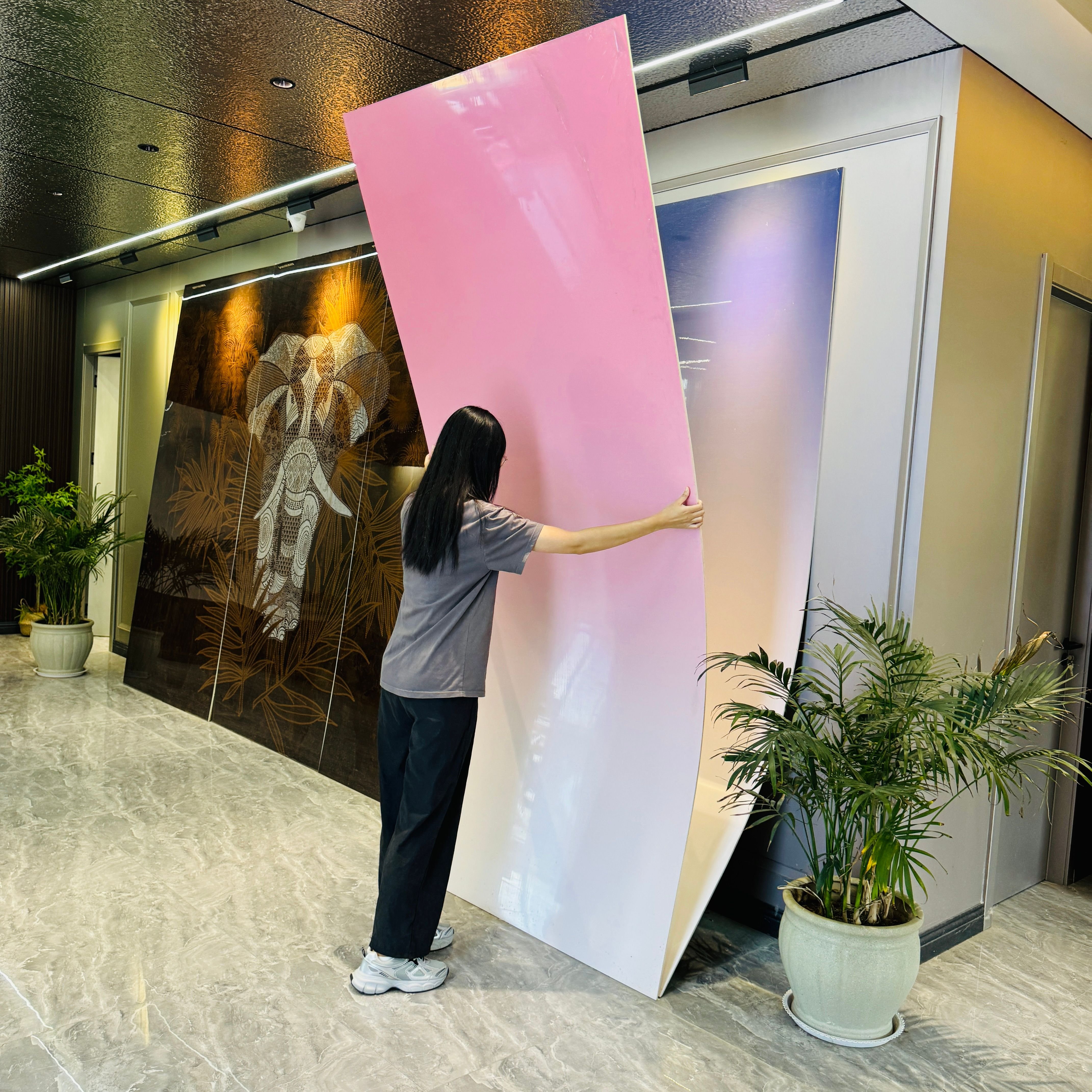 Metal Wave Veneer Cladding Bamboo charcoal WPC Wall Panels Interior decoration for hotel/bar