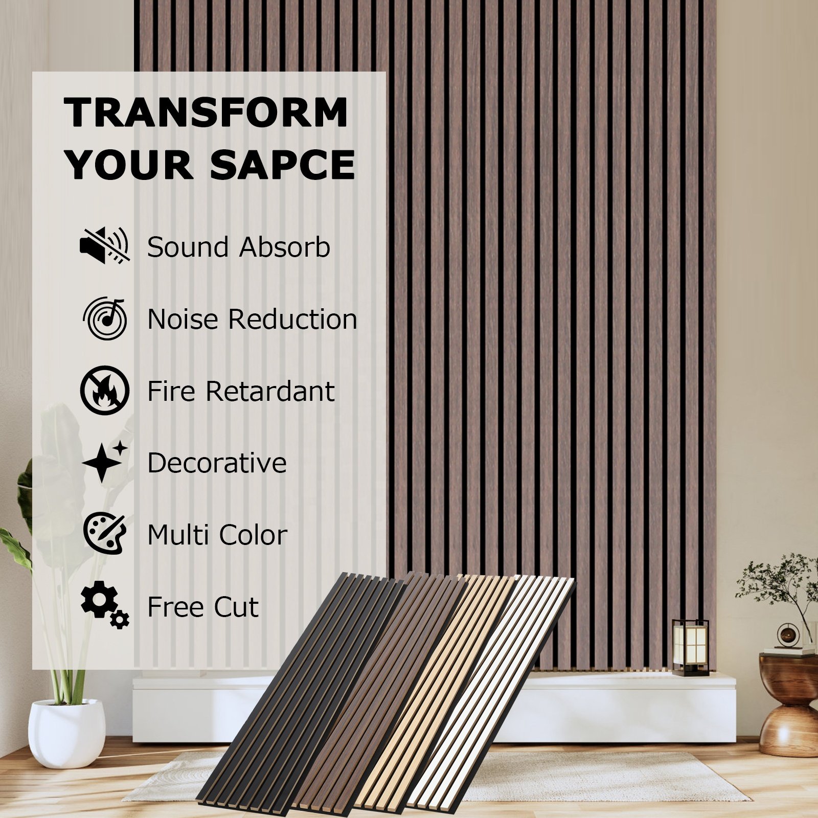 Modern fashion Living room grille PVC WPC Wall Panel Interior decoration wall panel Acoustic Wooden Wall Hotel