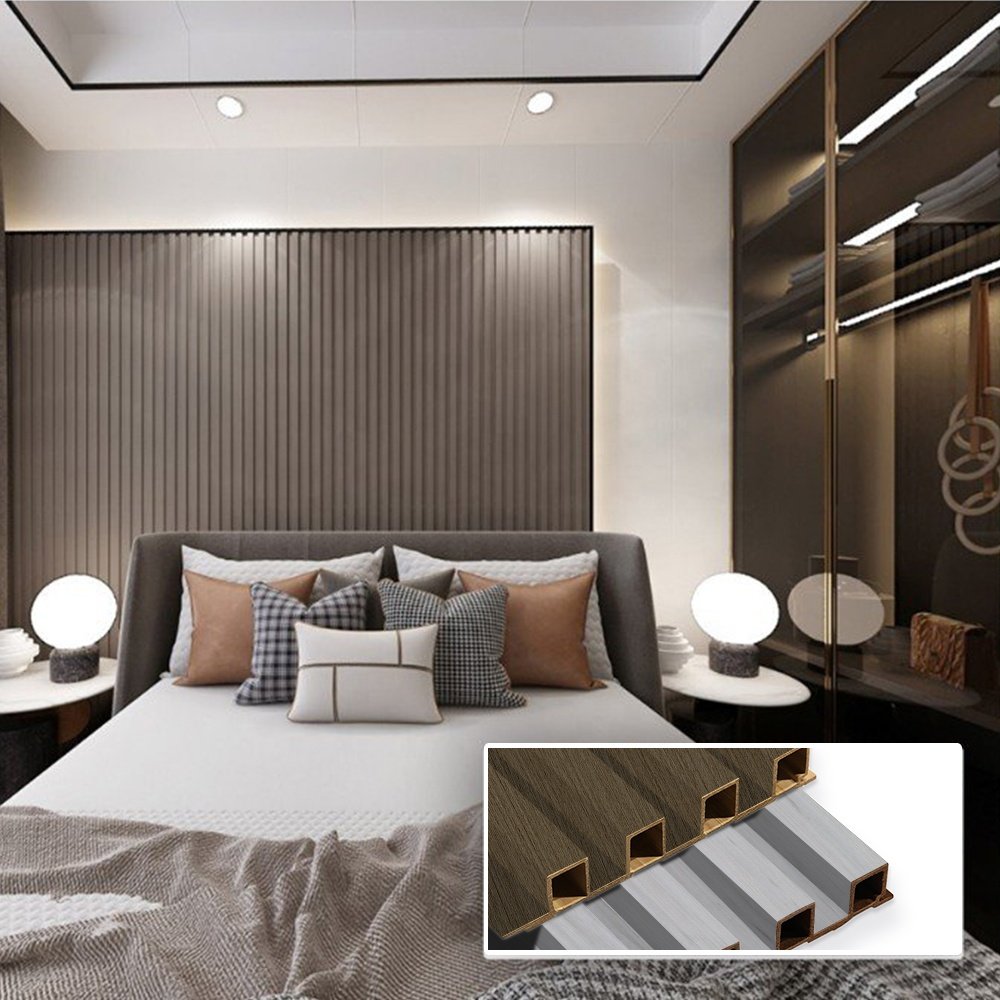 170*25mm Household PVC Wall Board Interior Wood Wall Sheet Bamboo Fiber Interior WPC Flute Slat Wall Panels