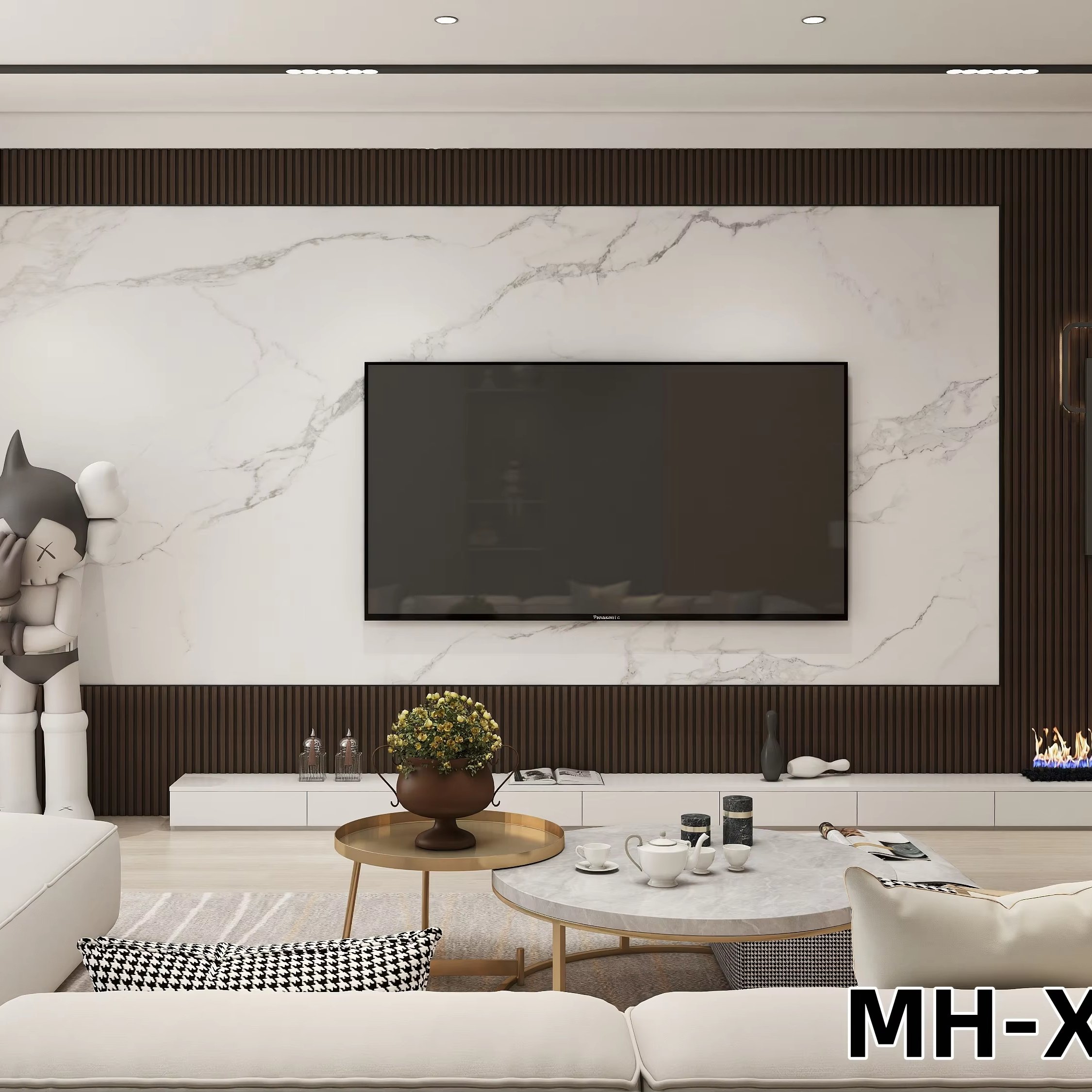 Living room modern style design WPC wall panel TV backdrop decorated board marble grain TV background wall