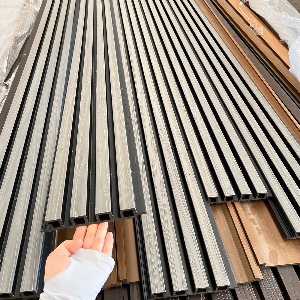Foju Great Wall Cladding Exterior Outdoor Wood Pvc Co Extrusion Fluted Design Decorative Composite Board Wpc Wall Panel