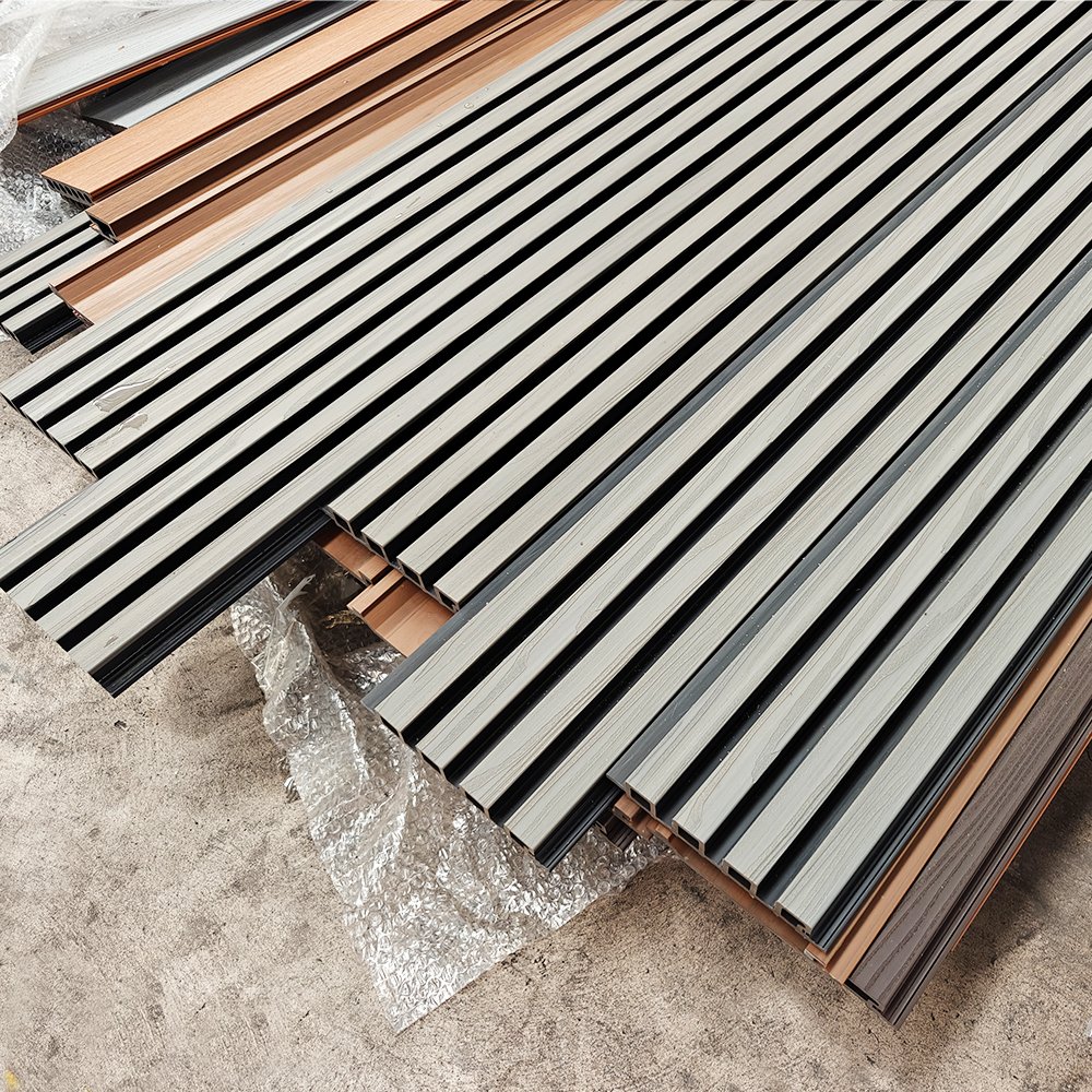 Foju Great Wall Cladding Exterior Outdoor Wood Pvc Co Extrusion Fluted Design Decorative Composite Board Wpc Wall Panel