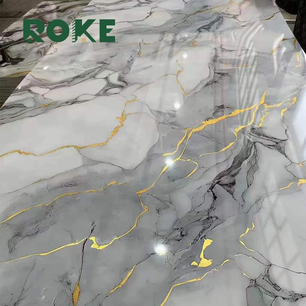 pvc uv marble alternative sheet wall panel spc uv wall panel 1220*2900*3mm pvc marble sheet marble wall panels sheet ROKE