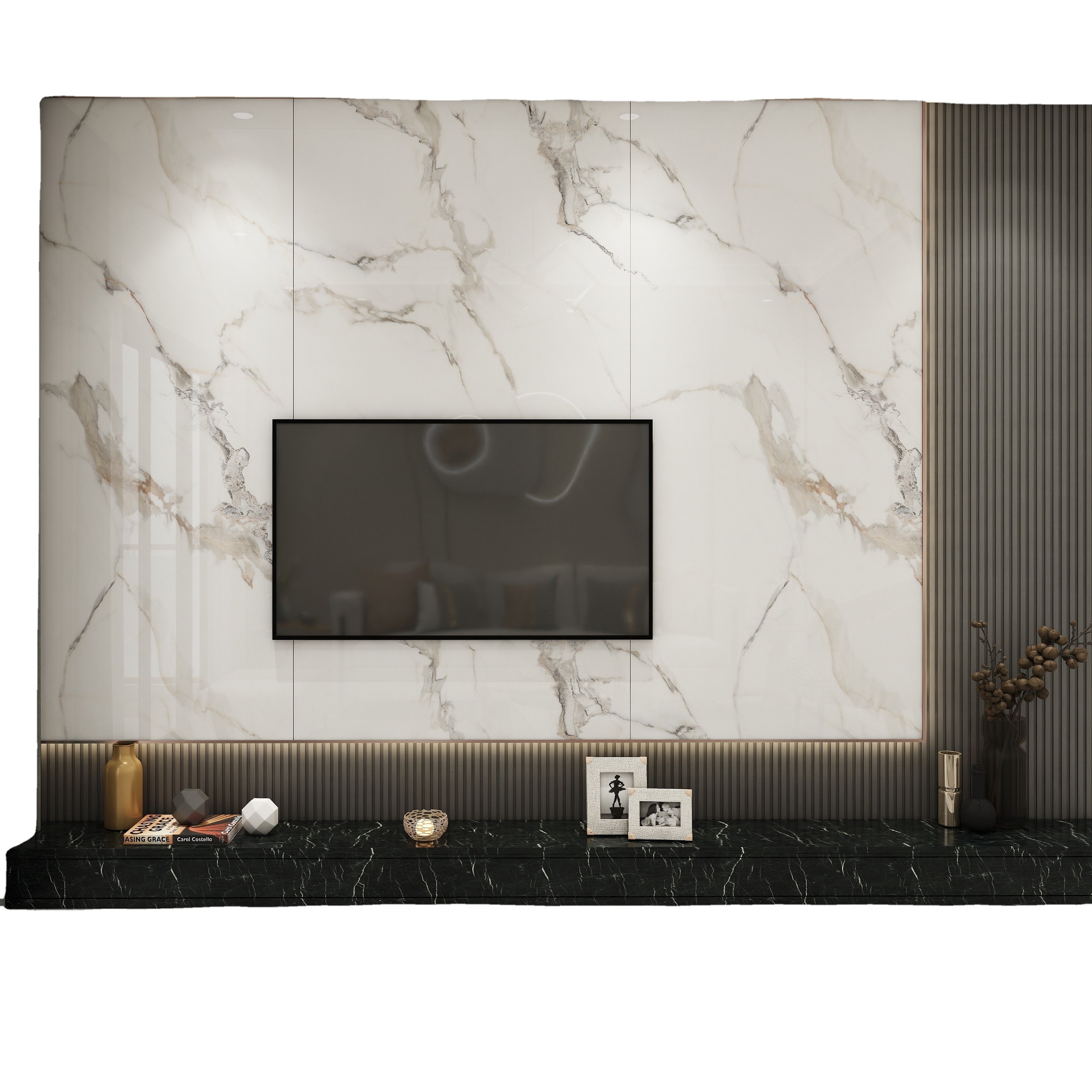 Eco-friendly Living room modern style design WPC wall panel TV backdrop decorated board marble grain TV background wall