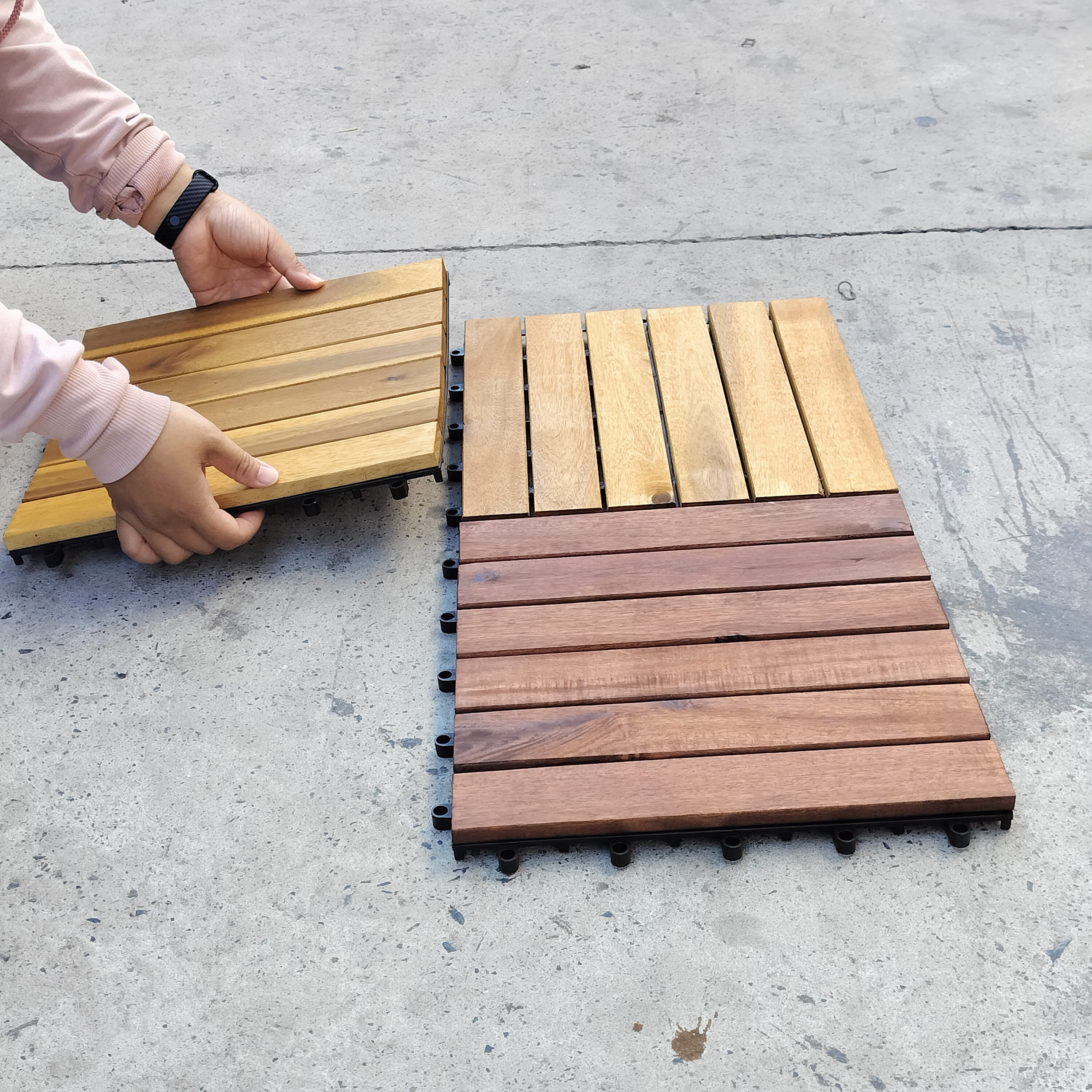 outdoor Deck Tiles Acacia Wood Patio Tiles Flooring Tiles for Both Indoor and Outdoor finishing gold teak 300 x 300 mm