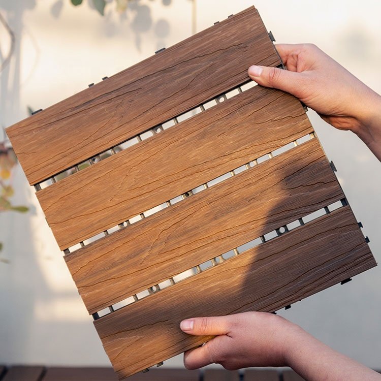 Co-extrusion wood plastic deck tiles flooring outdoor decking composite wpc floor tile interlocking patio flooring outdoor