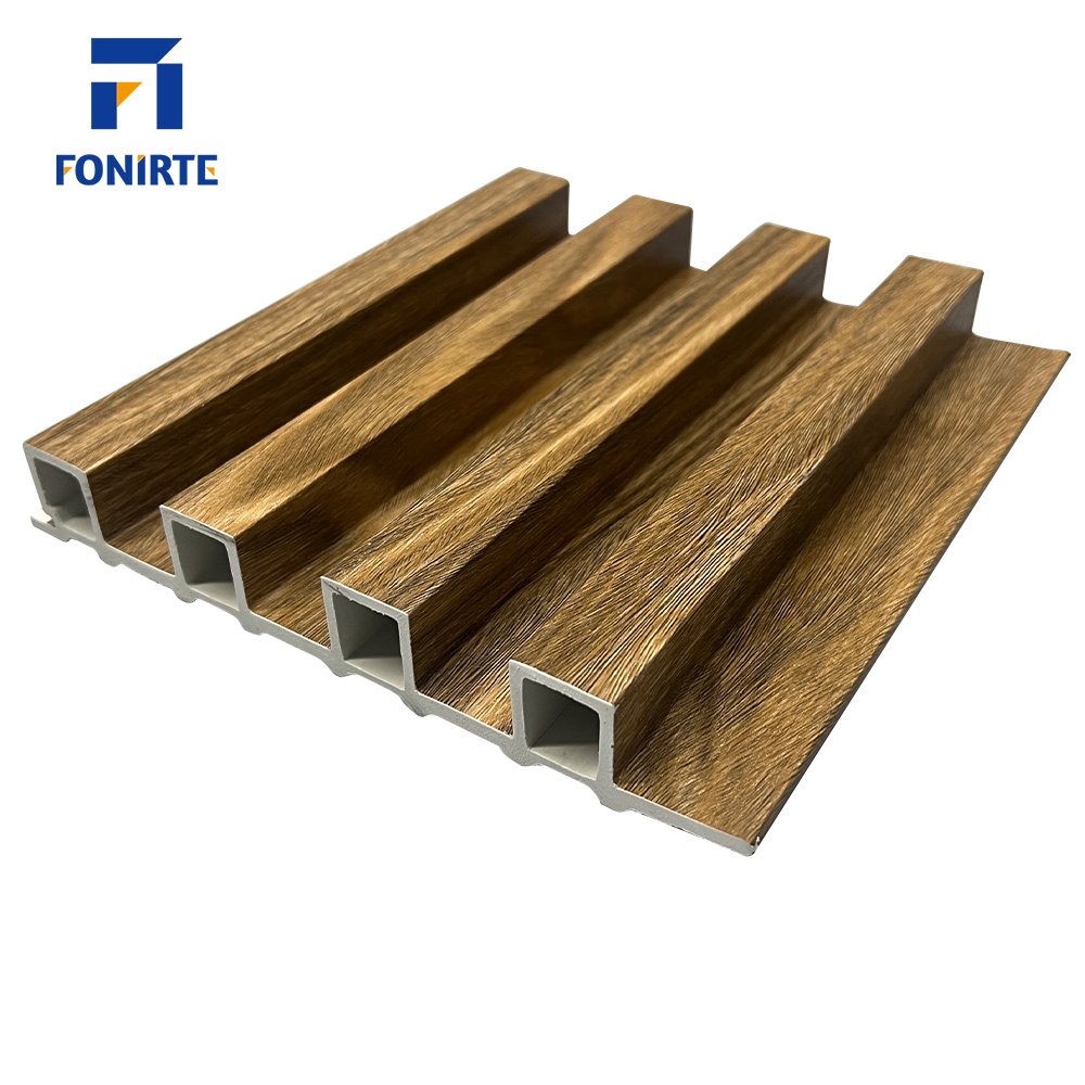 Wood Plastic Fluted Laminated Decoration Timber Cladding Wpc Interior Indoor Hollow Waterproof Wpc Wall Panel LED Light