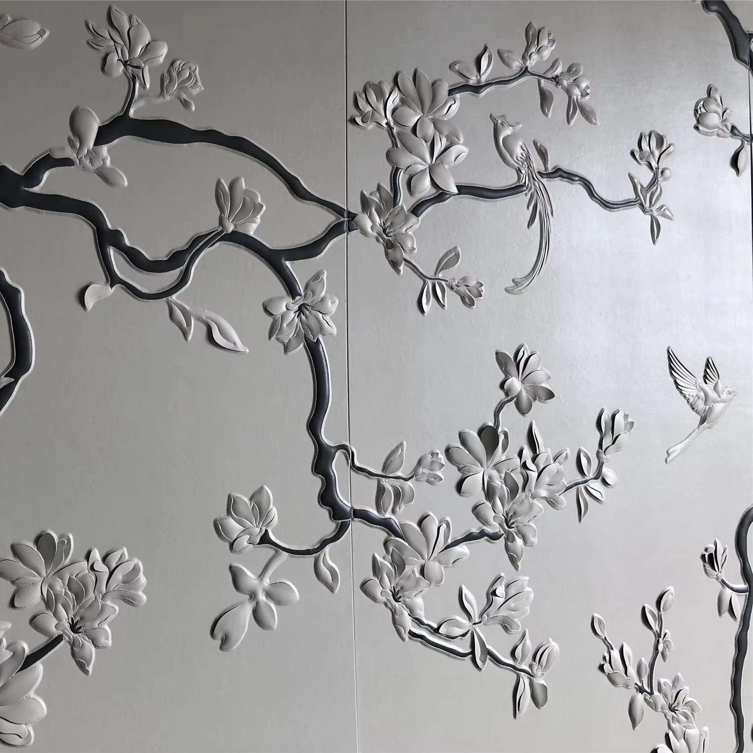 Custom 3D Carving Process Background Wall Panel Modern Design Style Embroidery Board for Living Room Made of Leather Villas