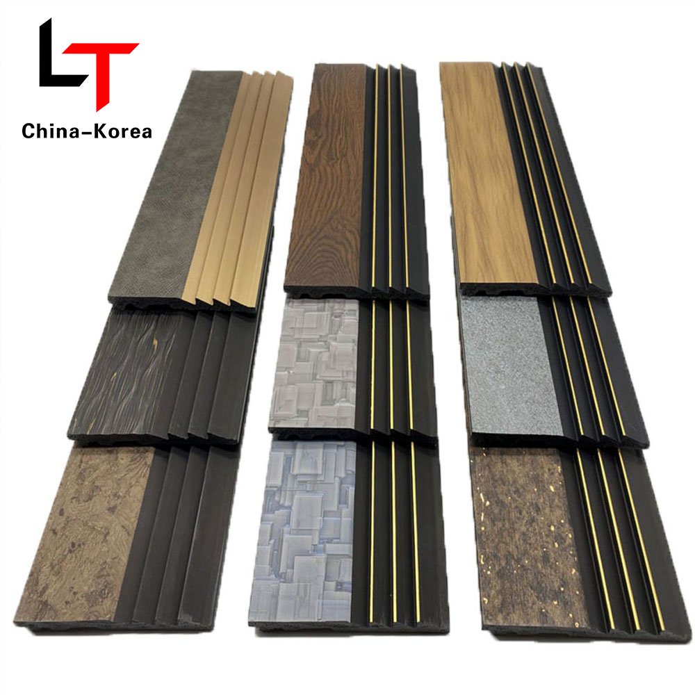 LT Wholesale PS 3D WPC Seamless fluted wall panels Grooved Oak Covering back Board For Living Room