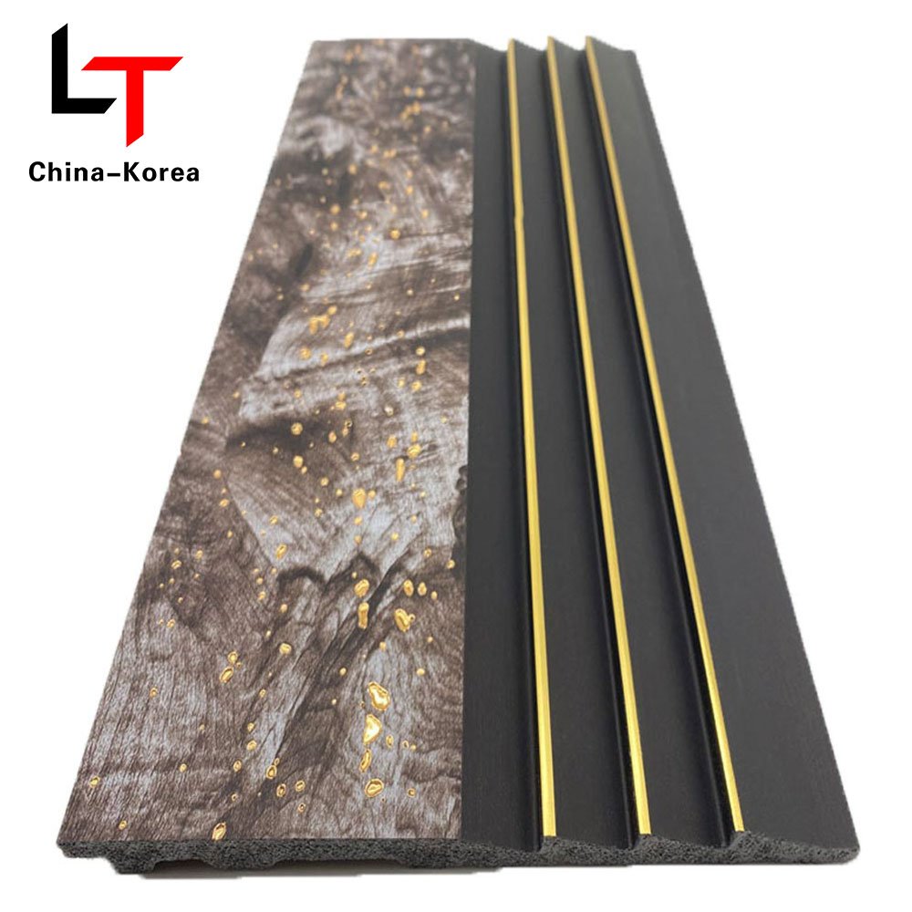 LT Wholesale PS 3D WPC Seamless fluted wall panels Grooved Oak Covering back Board For Living Room