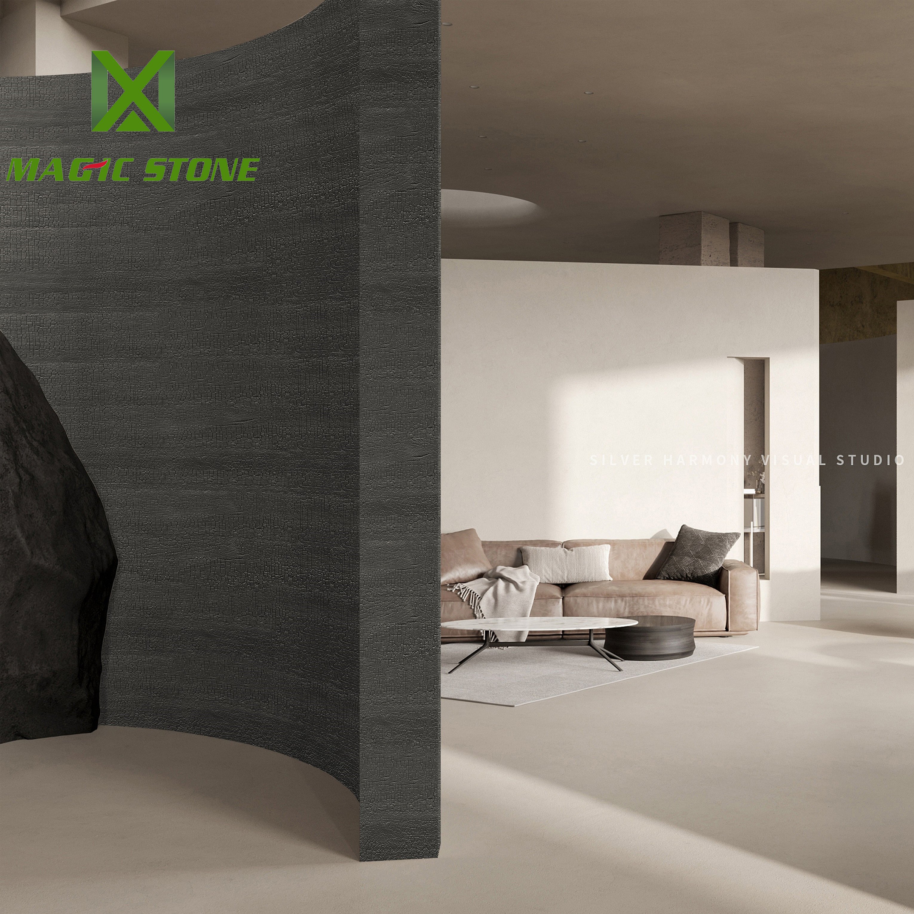 MCM New Design Black Charcoal Burnt Wood Wall Decoration Flexible Wood Veneer Wall Tile