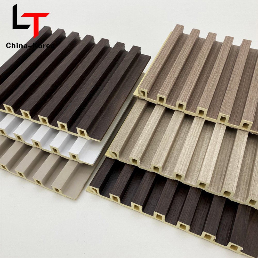 LT Oak Slat WPC WPC Fluted Wall Panel Easy InstallSolid foam Acoustic Grooved Wall Board For 3d Interior Decor