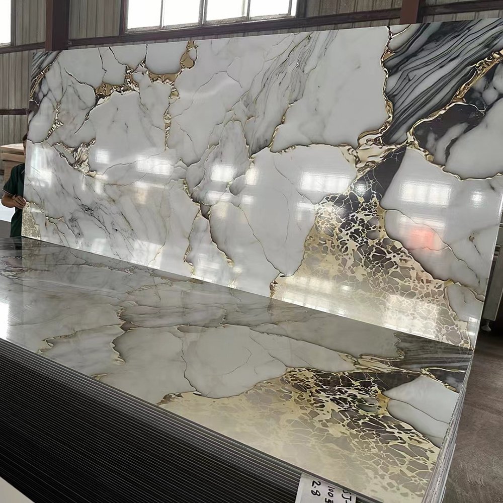 GTCO Various Colors and Styles 4*8FT PVC UV Marble Wall Panels Plastic PVC marble interior UV board with CE ISO for Wall Panel