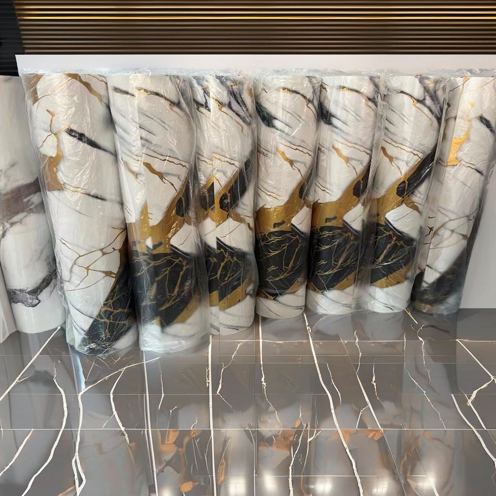 Light weight wall decoration material Glossy marbling foam wall board in rolls