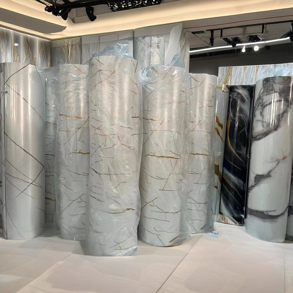 Light weight wall decoration material Glossy marbling foam wall board in rolls