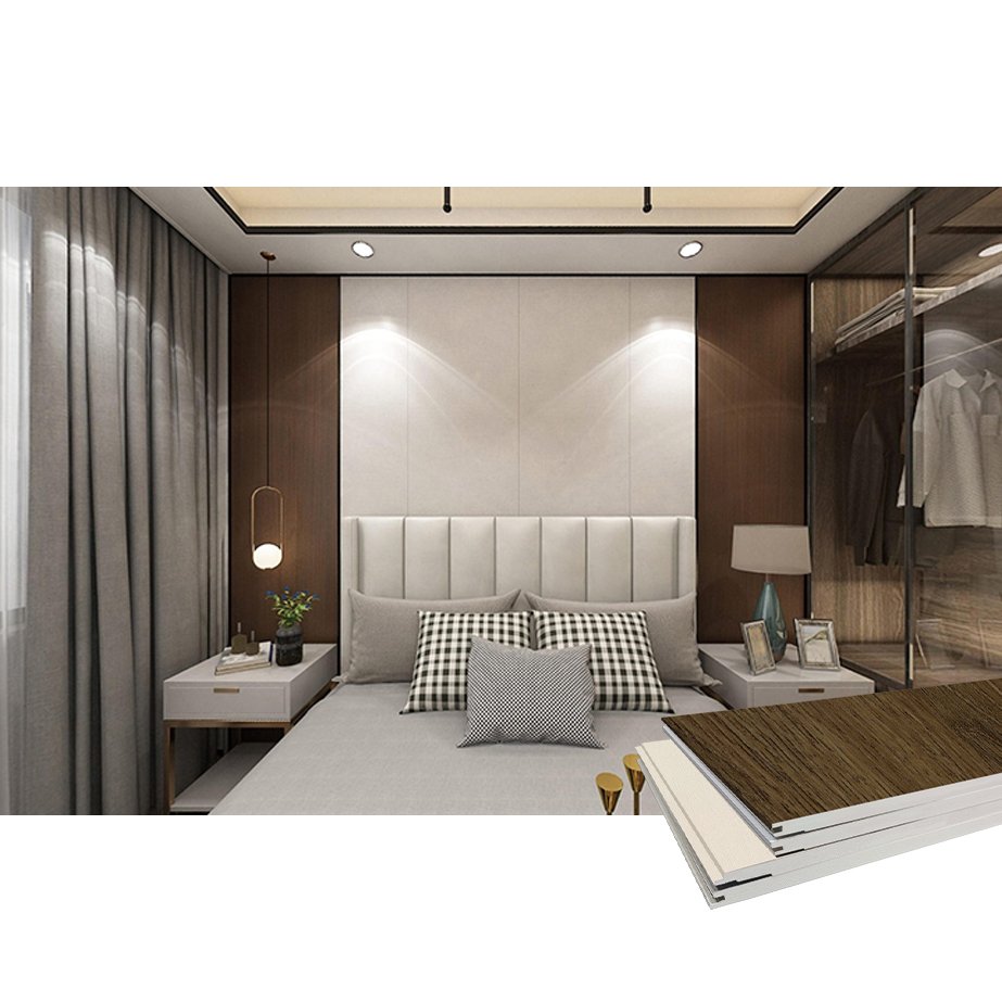 Wpc spc pvc wallboard light dark effect wood wall paneling bedroom decorative wall boards